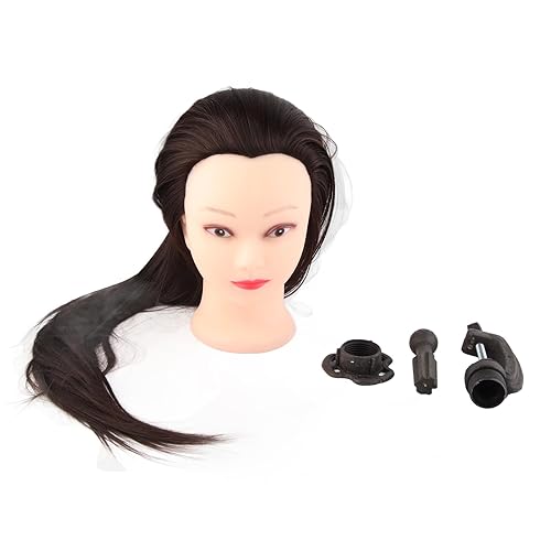 Miniatura 2 de Cabeza de entrenamiento de peluquería de 24 pulgadas, maniquí 30% cabello real para cortar, trenzar, ajustar, alisar, rizar con soporte de abrazadera