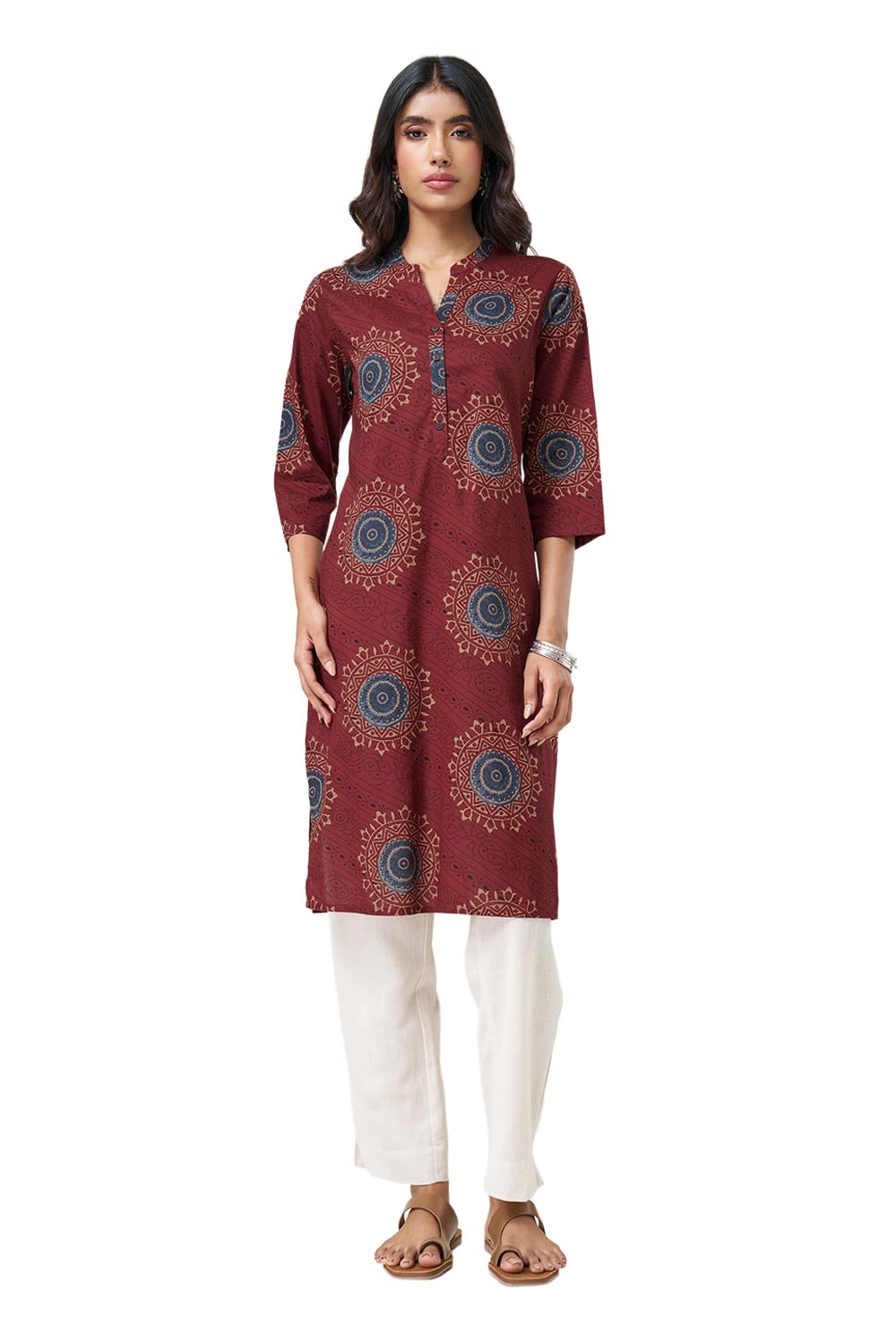 rangmanch by pantaloons Women Pure Cotton Printed Kurta | Knee-Length | 3/4 Sleeve | V-Neck | Casual Ethnic Wear-picture-48