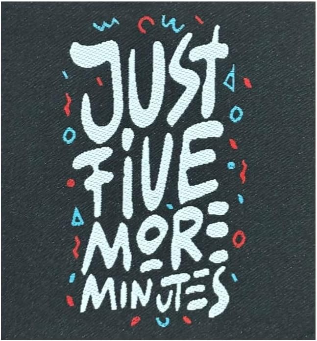 REENA Printed Sew on Patches Combo Small for Clothes Jackets Pants Jeans Bags Boutique Multicolour Different Embroidery Stitching Patches Set of 6 Patches (Just Five More Minutes 4.5 x3.5 inch)