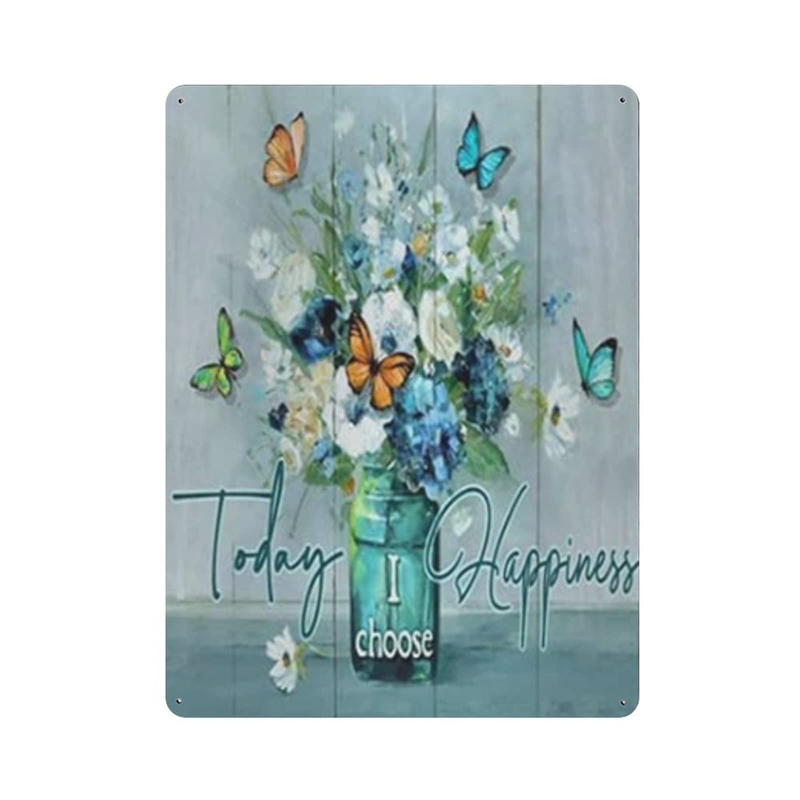 AOOEDM Flower And Dragonfly Today I Choose Happiness Vintage Metal Tin Sign for Home Coffee Shop Office Wall Art Metal Poster Garage Decor Man Cave Sign Inspirational Quote Wall Decor