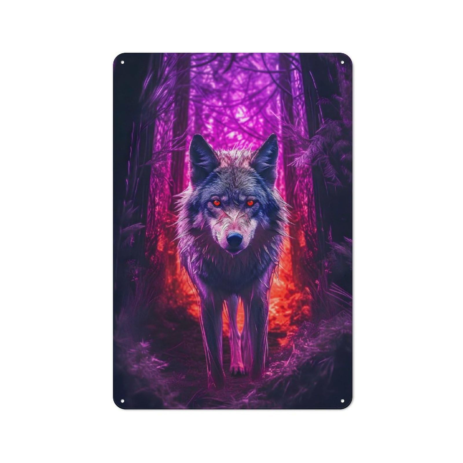 Farmhouse Wolf Dark Forest Country Metal Sign 30x20cm, Cottage Wall Art for Farmhouse Kitchen, Pantry Or Dining Area