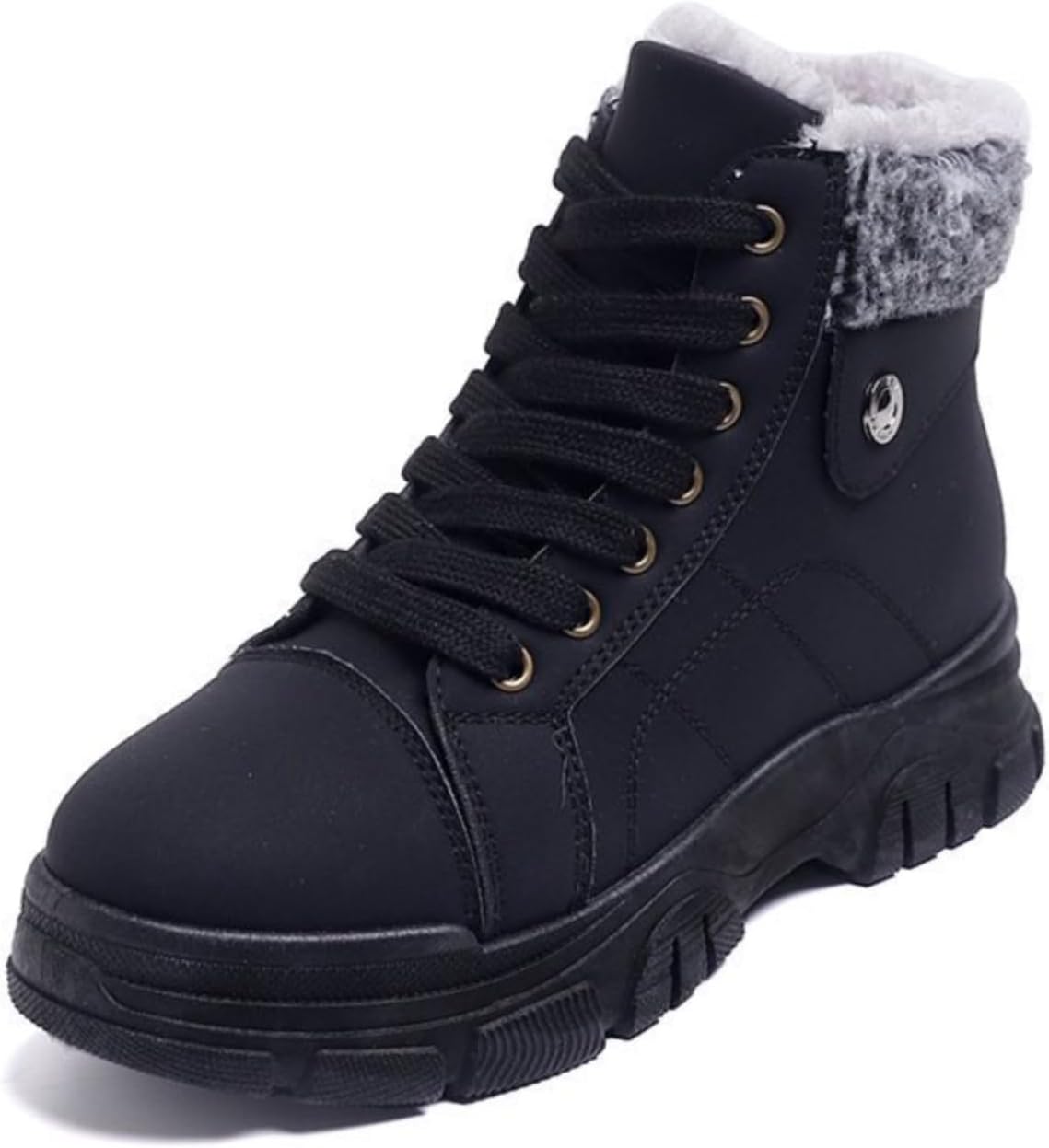 Women's Combat Boots Ankle Booties Warm Fur Lined Lace Up Non-slip Winter Snow Boot Fashion