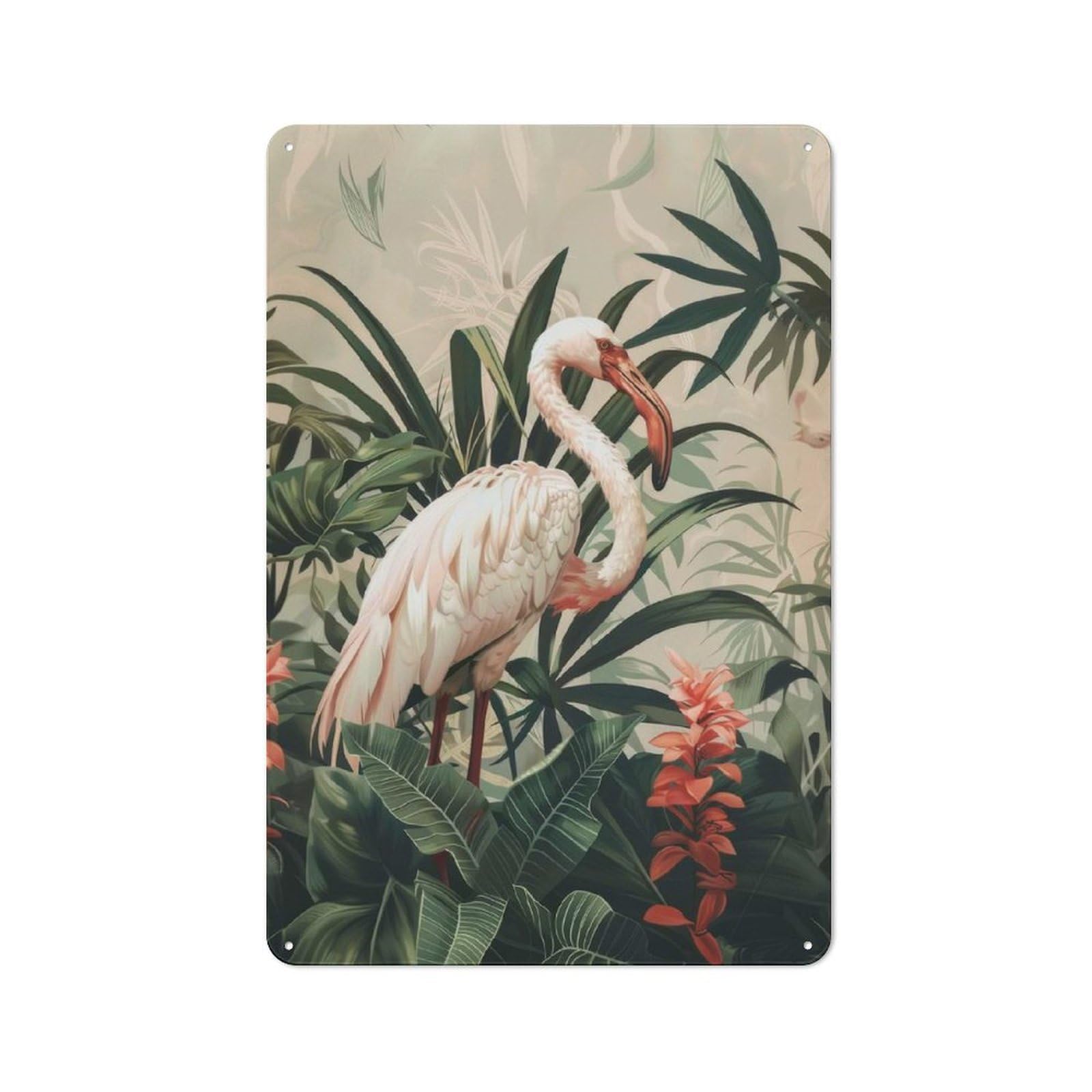 Botanical Flamingo Rustic Metal Wall Sign 30x20cm for Café Or Restaurant, Gift Idea at Christmas for Café Owners And Decorators