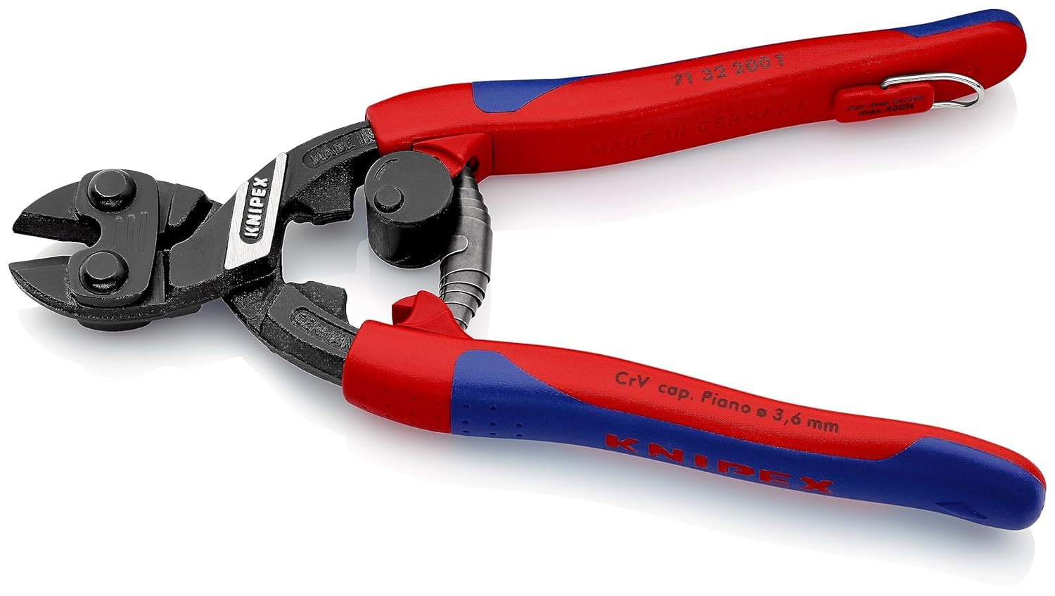 KNIPEX CoBolt Coupe-boulons compact en blister avec gaines bi-matière minces, avec œillet de fixation intégré pour, 71 32 200 T BK