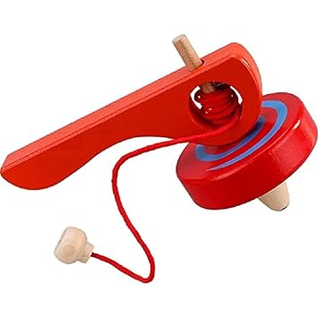 Wooden Spinning Top Gyroscope – Durable Peg‑Top Toy with Handle & Pull‑String |Lattu Toy (Multicolor)