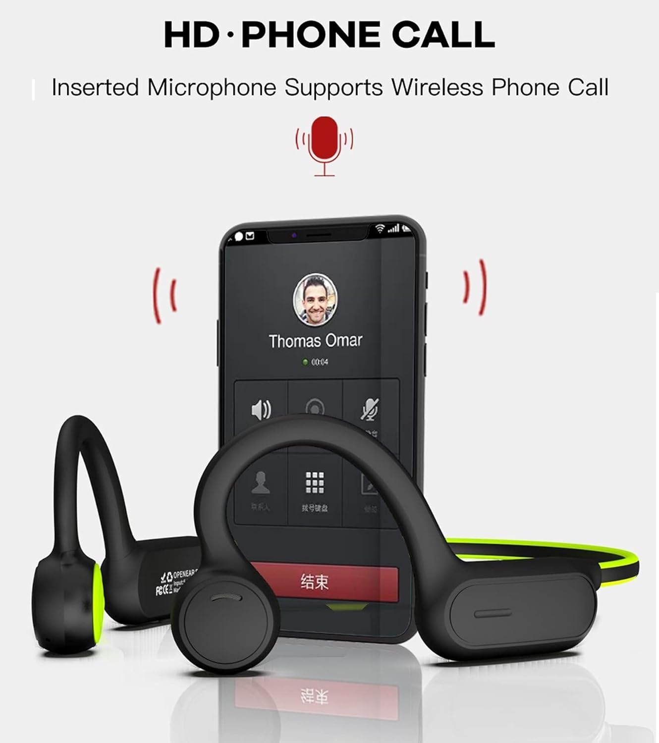 Bone Conduction Headphones, Open Ear Headphones Wireless, Air Conduction Bluetooth Headset with Mic, 6D Stereo Sound, 7Hrs Playtime for Sports, Running, Cycling, Gym