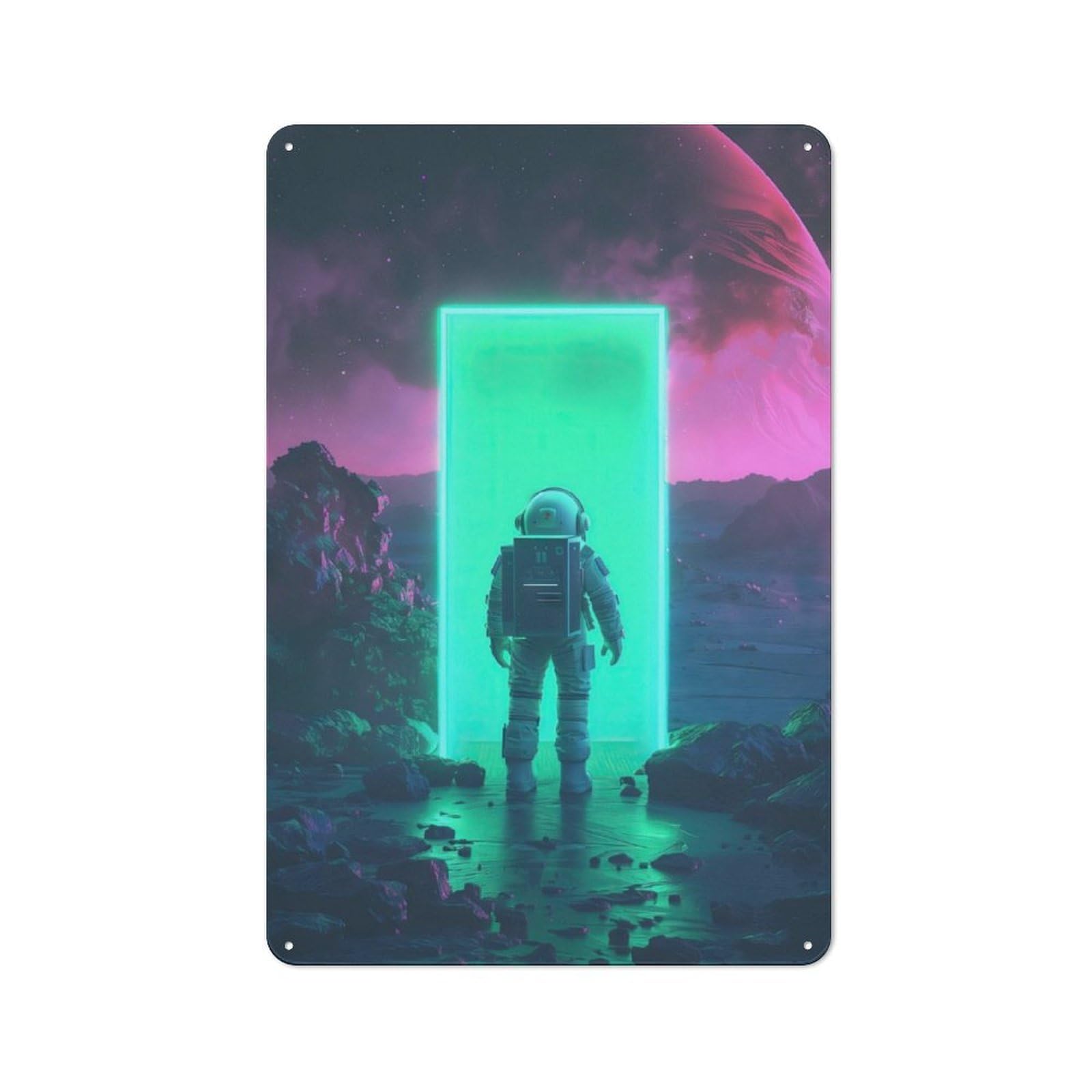 Junmoney Astronaut Cosmic Doorway Printed Metal Sign 30X20cm For Studio Or Craft Room, For Creative-Space Collectors