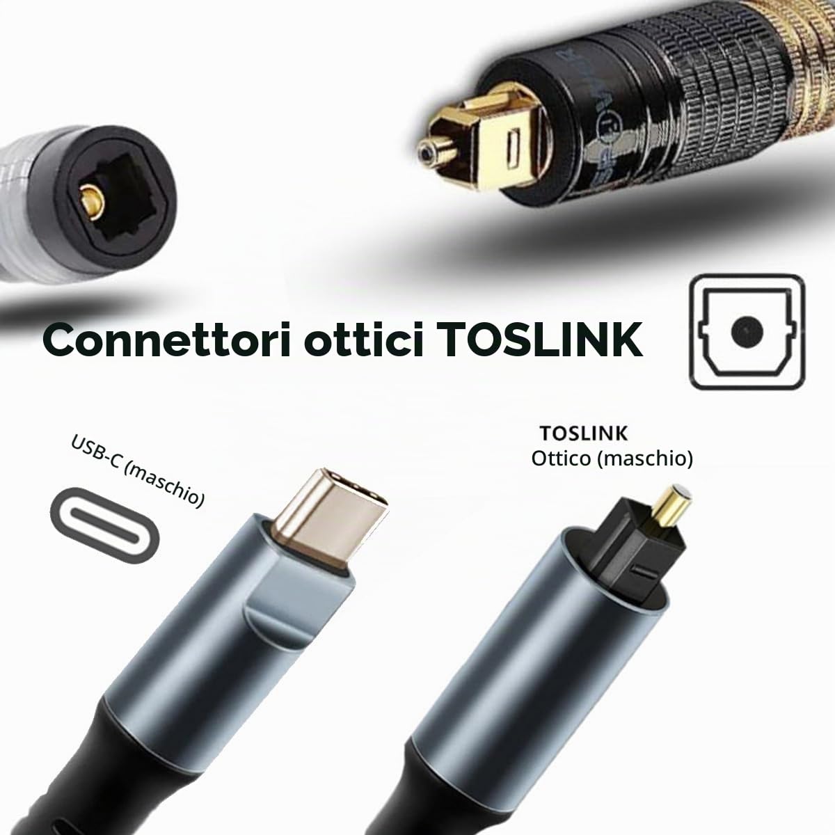 Cavo audio ottico tipo C a SPDIF Toslink, adattatore maschio per interfaccia audio in fibra ottica digitale da USB-C a maschio per computer desktop e laptop (180 cm)