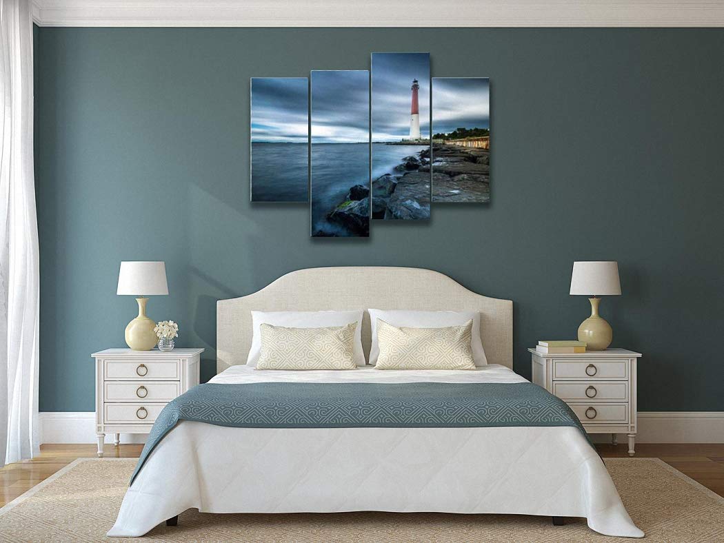 Barnegat Lighthouse at Dawn Canvas Wall Art Hanging Paintings Modern Artwork Abstract Picture Prints Home Decoration Gift Unique Designed Framed 4 Panel