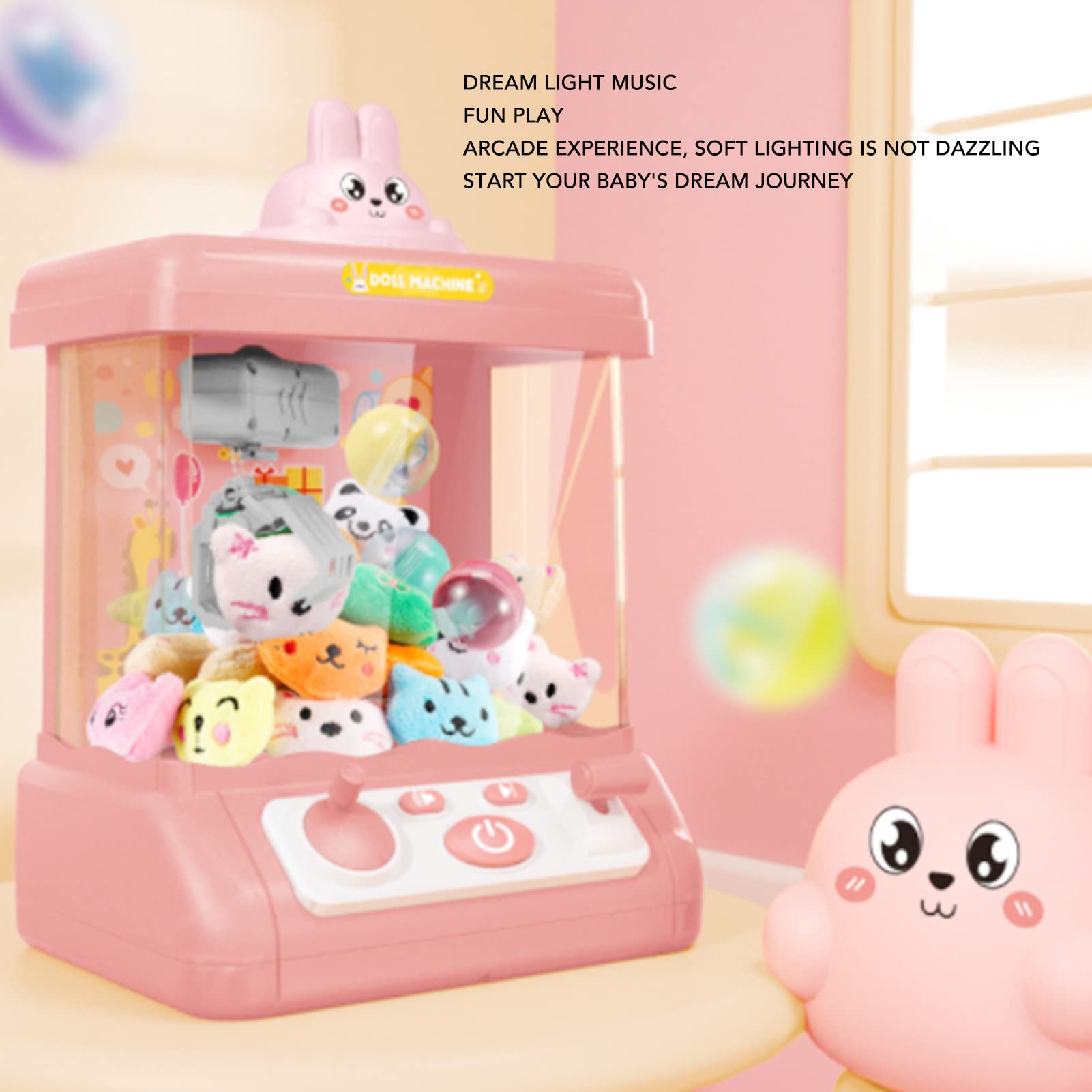 POENVFPO Giocattolo con Macchina per Artigli per Bambini, Macchina per Catturare Bambole Elettroniche Gioco di Artigli Rosa con 10 Bambole, Accessori Decorativo per Bambini