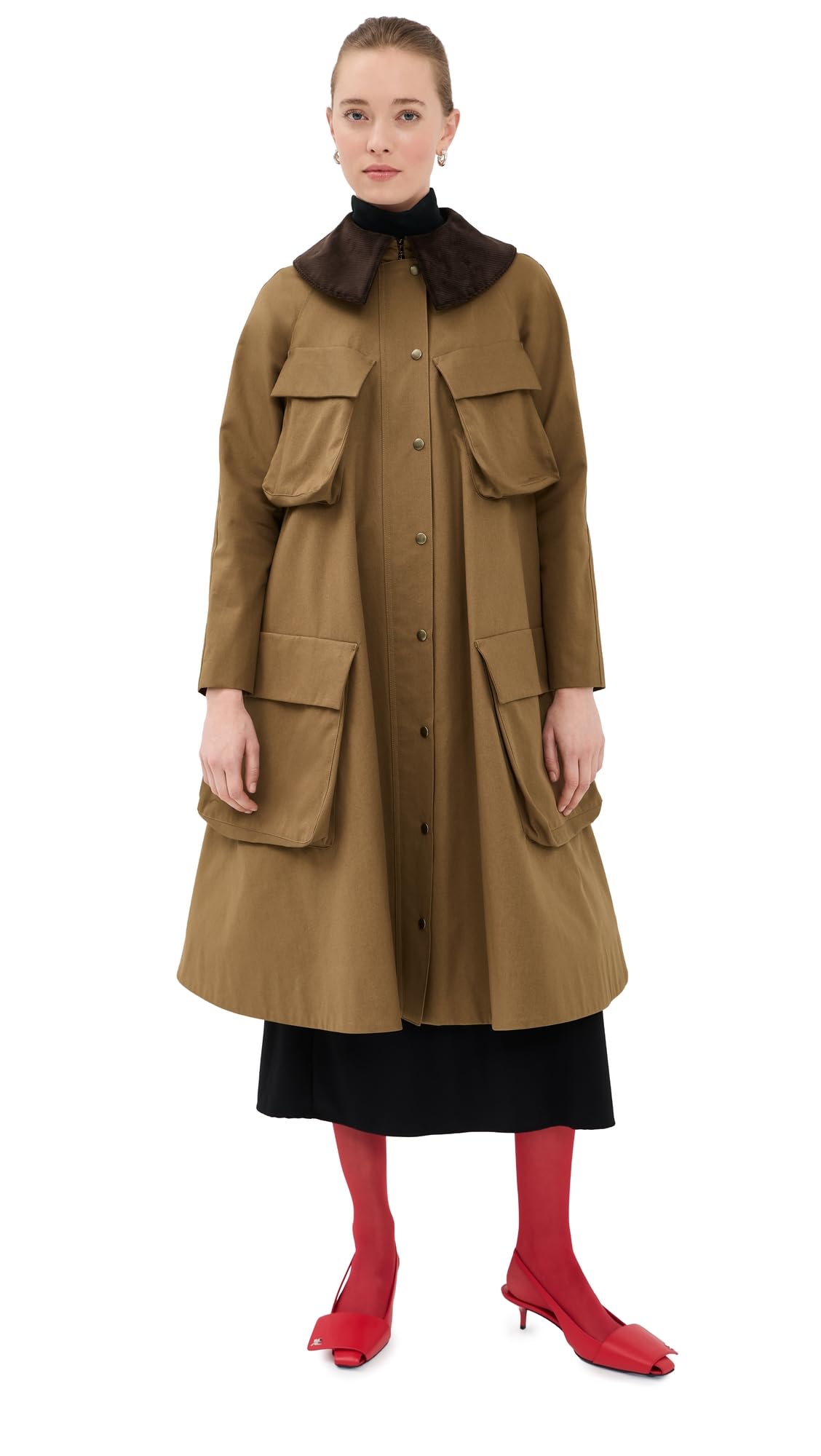 A W A K E Mode Womens Long Flared Trench Coat
