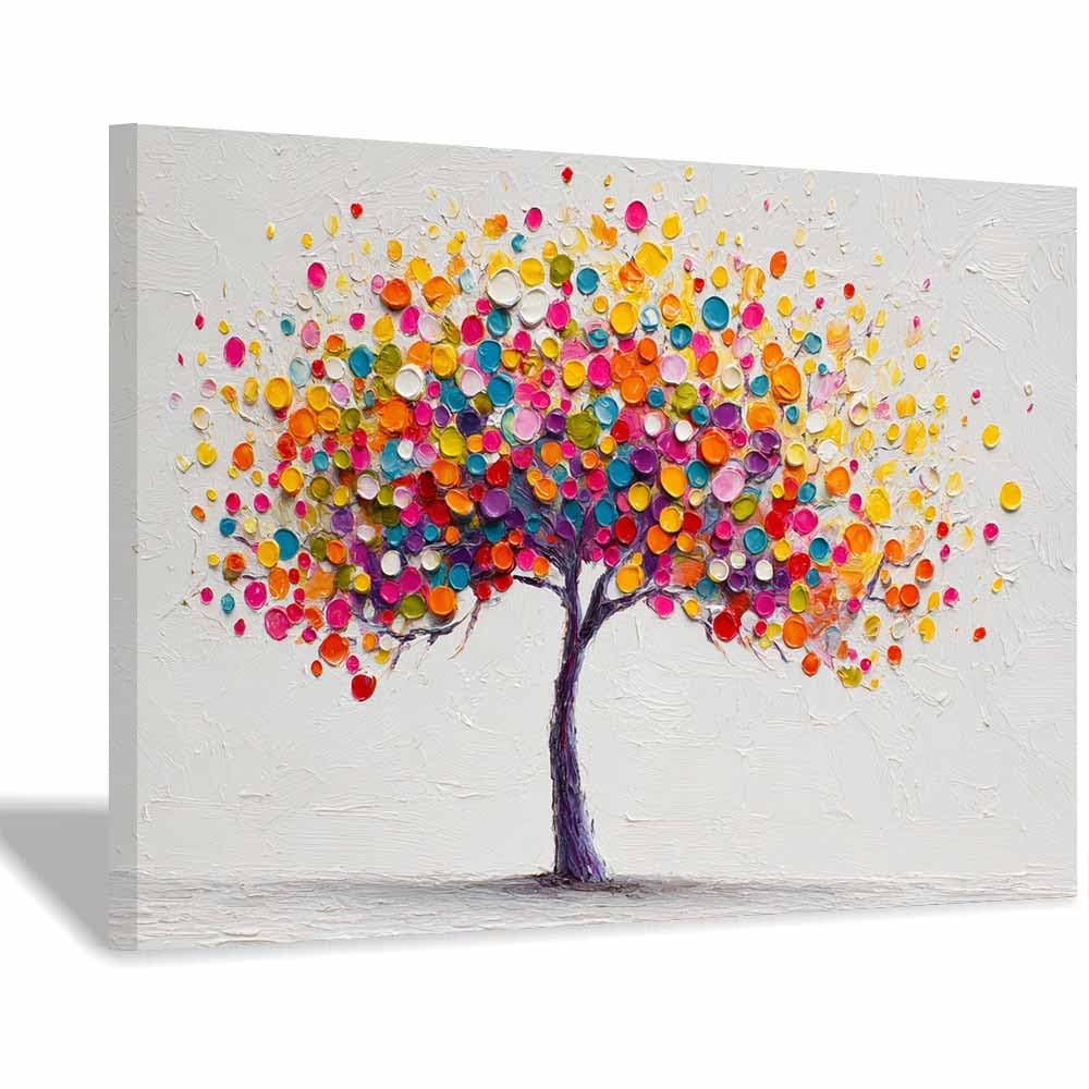 ZAMAEIU Tree of life wall decor Circular trees adorn On Canvas Prints Poster Pictures for Living Room Bedroom Home Office Wall Decoration(multicolored)-60x90cm Framed
