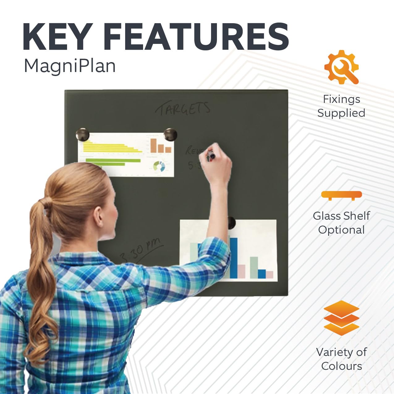 Tablero de Toallita de Vidrio Magnético Magniplan Para Oficina, Sala de Reuniones, Aula, Oficina en Casa, Sala de Juegos Y Dormitorio - 600mm x 450mm - Gris
