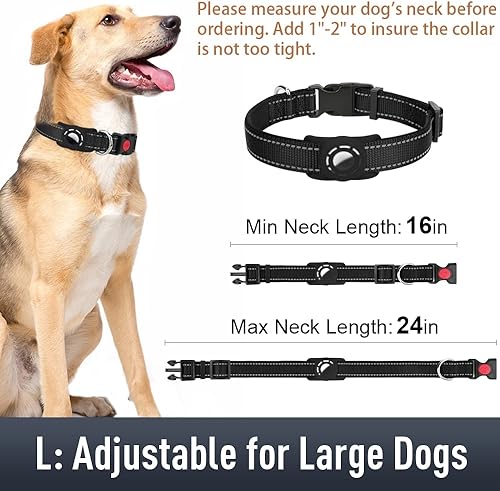 Miniatura 6 de Airtag - Collar de perro para perros grandes, collares reflectantes con soporte AirTag, hebilla de bloqueo de seguridad y acolchado suave, collar de