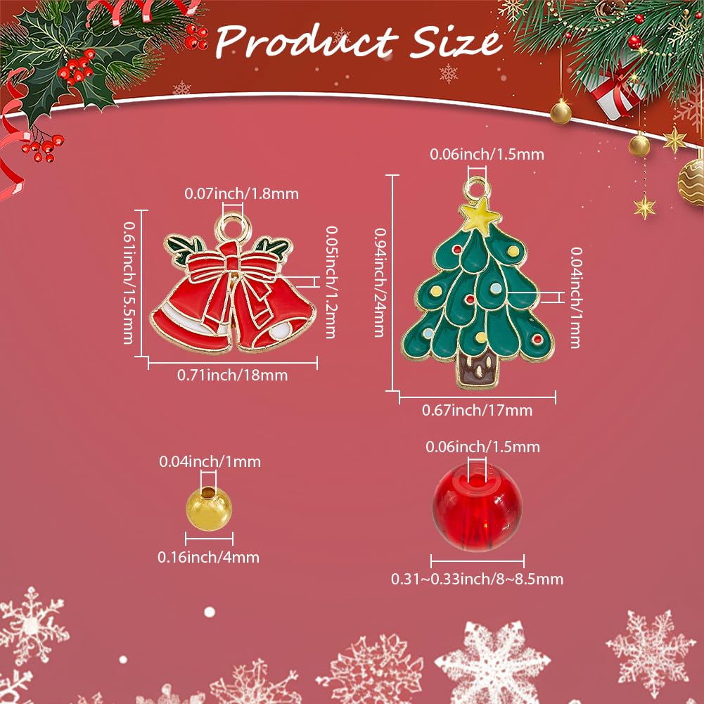 SUNNYCLUE 1 Box 208Pcs DIY 6 Sets Christmas Bracelet Making Kit Enamel Xmas Charms Red Green Bead Glass Polymer Clay Rhinestone Spacer Beads for Jewellery Making Kits Craft Gift Holiday Women Supplies - Image 3