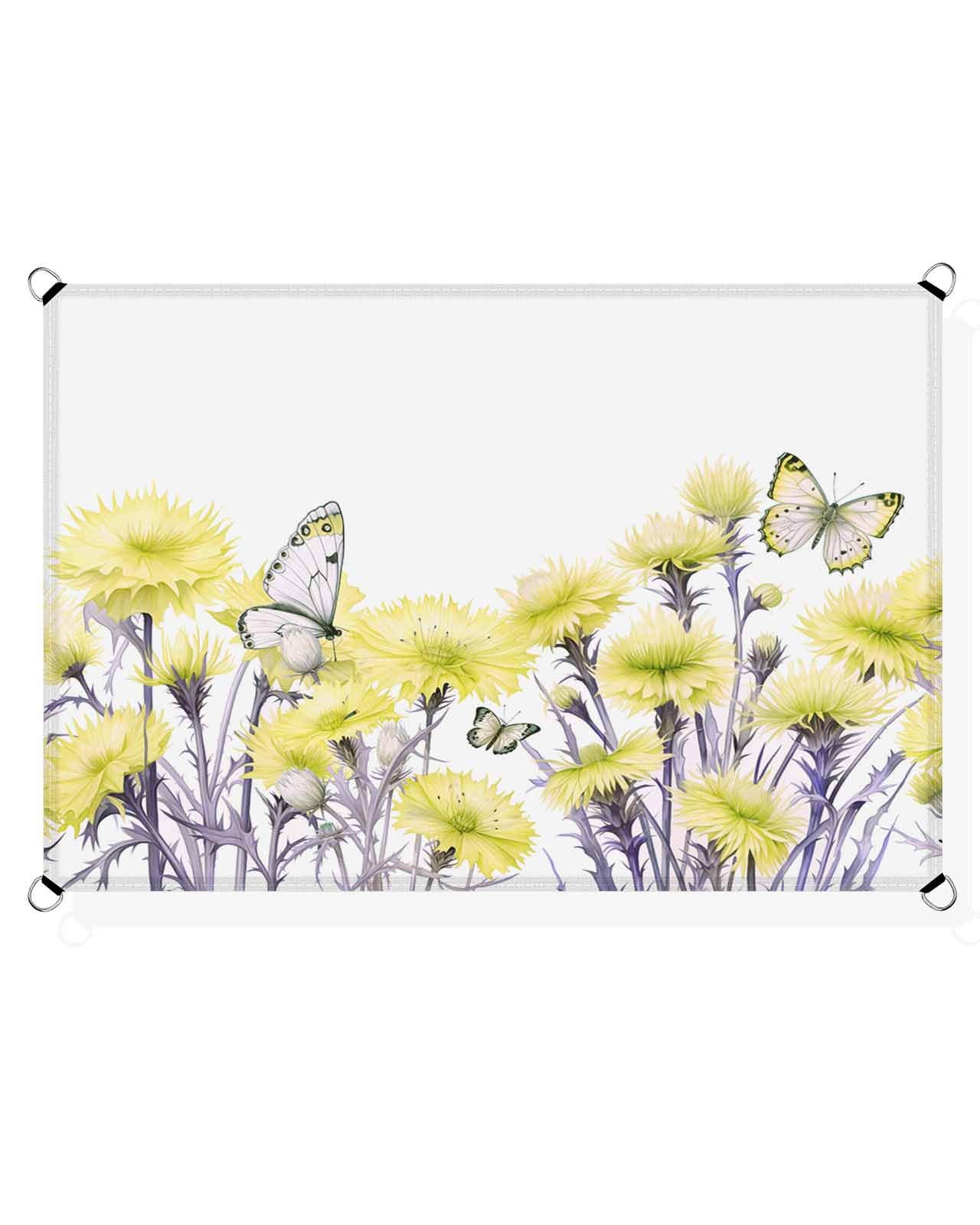 Yellow Floral Sun Sail Shades Rectangle Canopy,Sunlight Block Heavy Duty Curved Backyard Shade Cover,Waterproof Sun Shades for Patios Garden Outdoor,12'x16' Country French Style Botanical Herb White