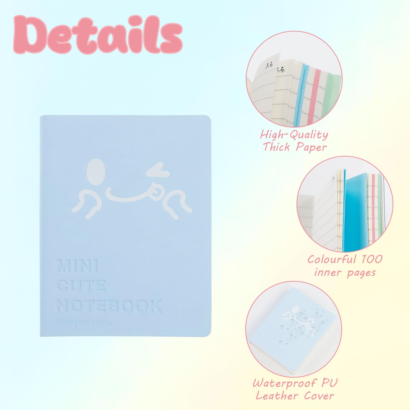 CXRYLZ 6 PCS Small Pocket Notebook, Mini Cute Smiley Journal with PU Leather Cover - Image 3