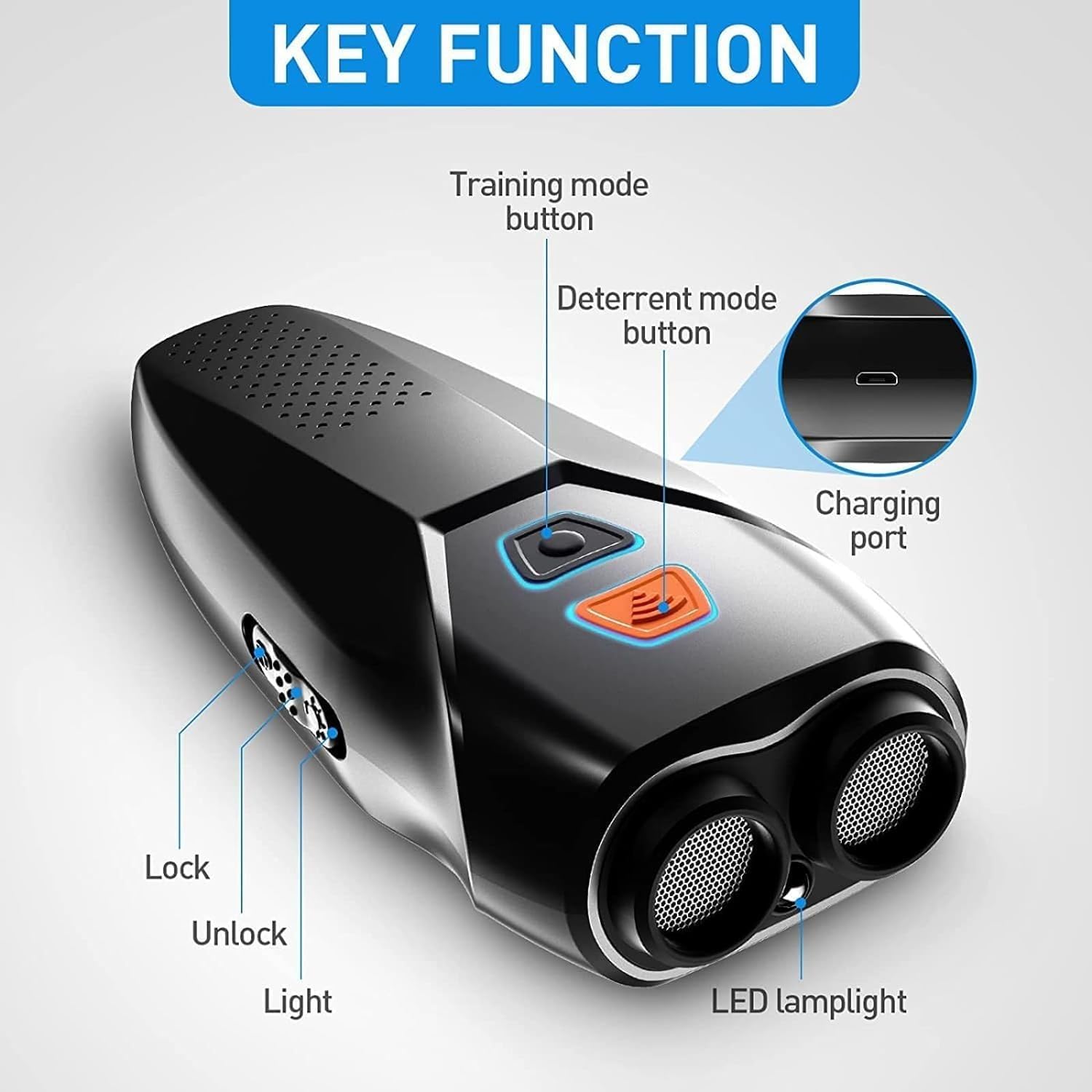 Dispositifs de Dissuasion for Chiens à 3 fréquences, Lampe Torche LED, Double capteur, Dispositif contrôle du comportement Anti-Chien, portée Efficace 9,7 m