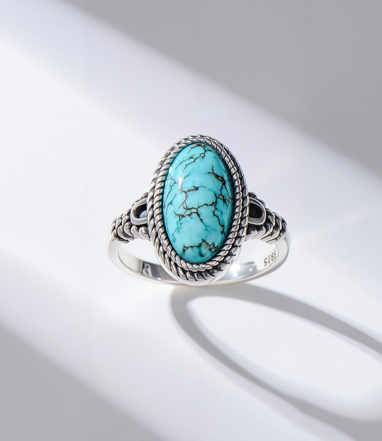 15x8mm Genuine Turquoise Rings for Women 925 Sterling Silver Native American Style Southwest Vintage Ring Jewelry for Her Wife Mom - Image 4