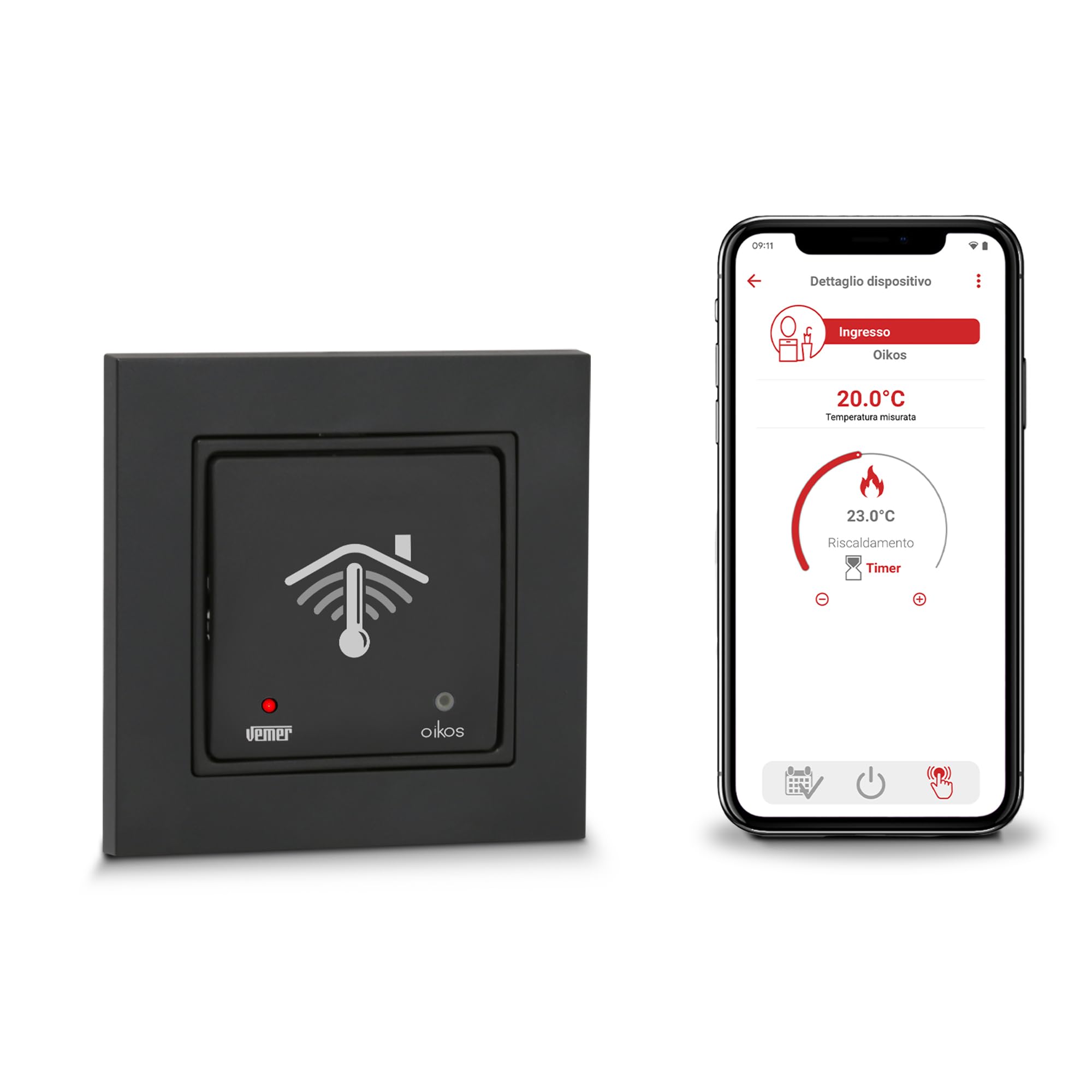 VEMER VE796101 OIKOS WIFI INT - Cronotermostato WiFi su Scatola da Incasso Rotonda (50x50), Termostato Smart con APP, Alexa e Google Home, Programmazione Settimanale, Alimentazione 230V, Grigio