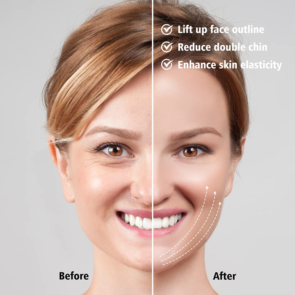 Reductor de Papada Masajeador Facial Electrico,Fototerapia Roja y Azul EMS Masajeador Facial Compresas calientes,45℃ Antiarrugas Belleza Dispositivo Reductor De Papada Lifting para Líneas del Cuello