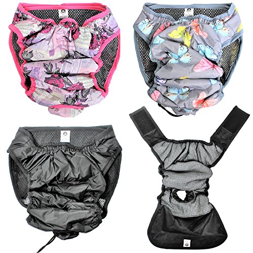 Image of Leak Proof Waterproof Cat Dog Diapers Female Washable Reusable Absorbent Pad Padding Lined for Small Medium Large Pets (M: Waist 16 inch - 20 inch, Pack of 2pcs Pink and Gray)
