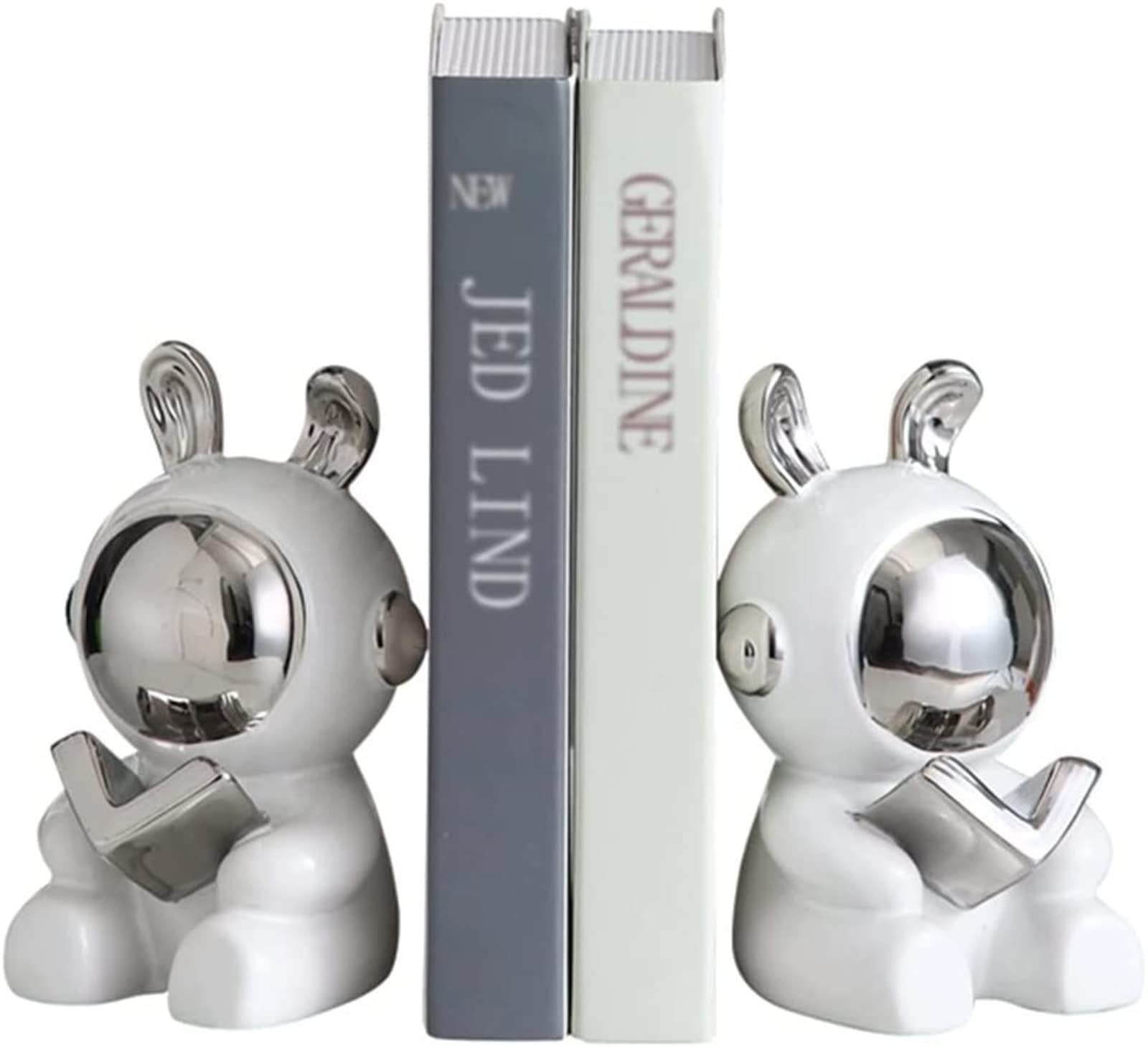 Sujetalibros de cerámica blanca de lujo UNbit juego de 2 adornos de diseño para despacho