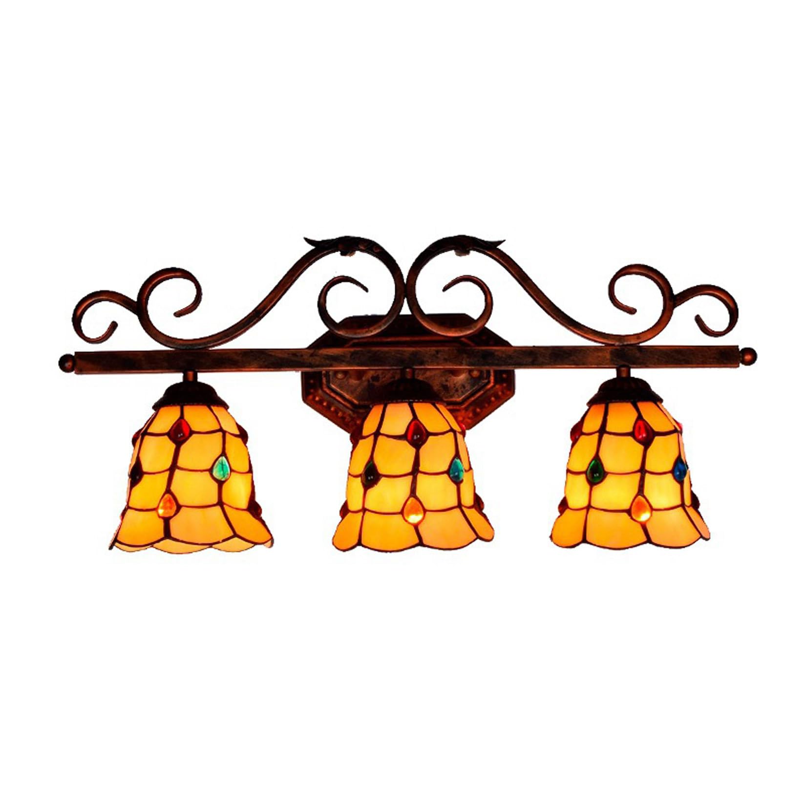 Tiffany Style 3-Light Bathroom Vanity Light Stained Glass Wall Sconce
