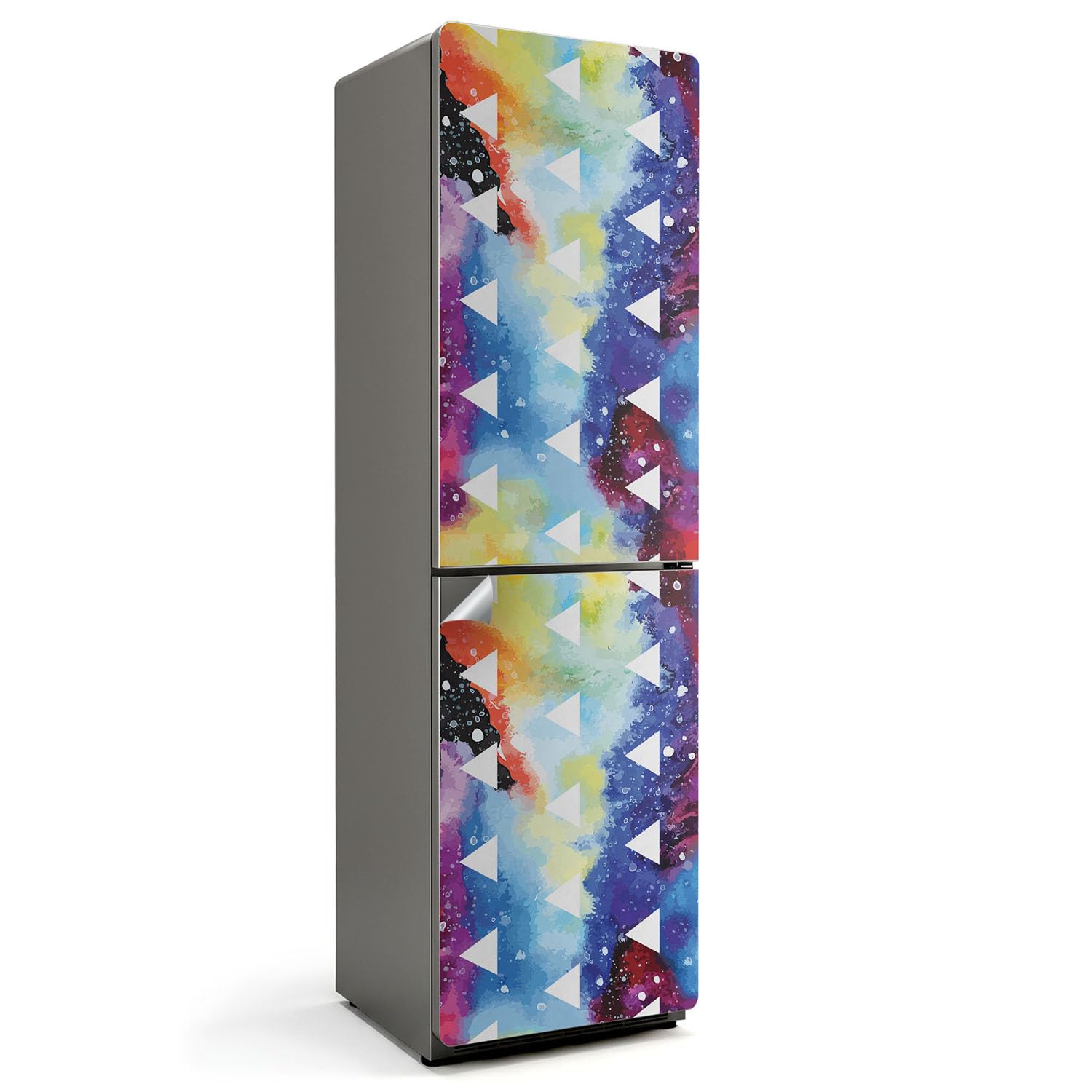 Sticker frigo triangles aquarelle 60x205 cm pour relooker une cuisine