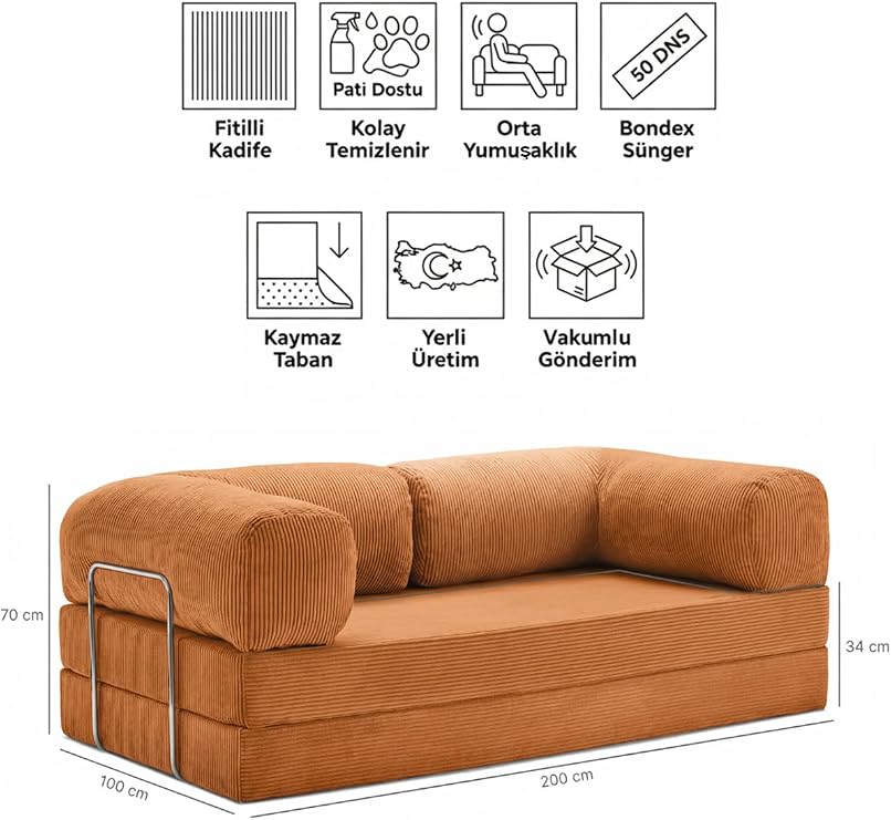 100x200 Sofa - Velvet Washable Wipe Practical Sofa with Tile Wick 50 Dns Bondex