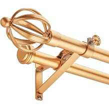 Double Curtain Rods, Window Treatment Telescoping Double Curtain Rod Set, 3/4-Inch Diameter, Adjustable Curtain Rod Adjusts from 66 to 120 Inches, Gold