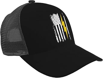 American Flag Lightning Bolt Electrician Trucker Hat - Mesh Baseball Snapback Cap for Men Or Women Outdoors