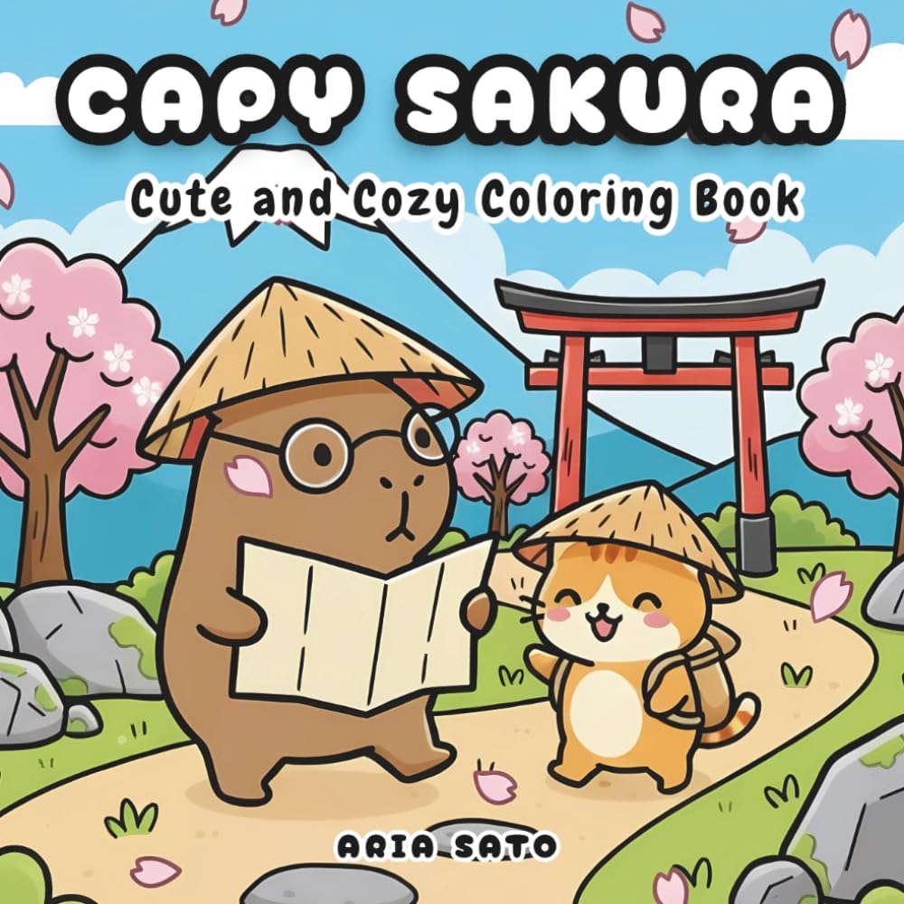 Capy Sakura: Cute and Cozy Coloring Book with Capybara for Kids, Teens and Adults for Self-Care and Relaxation