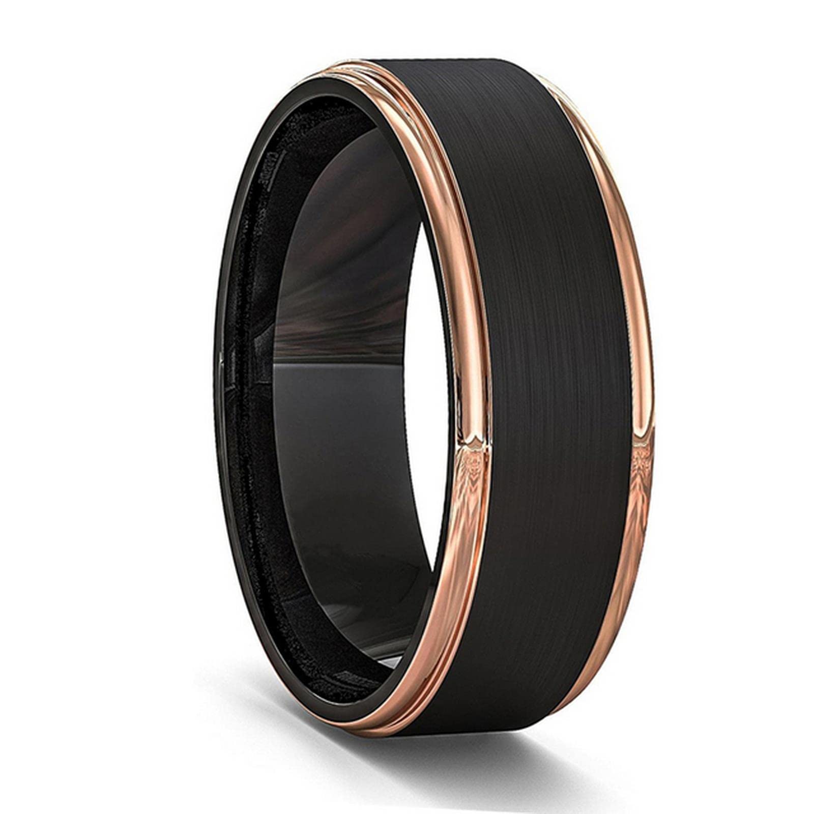 TOBILE Anillos de dedo negros anillos de boda de doble ranura borde biselado patrón de ladrillo anillos de acero inoxidable para hombres-13, estilo 33