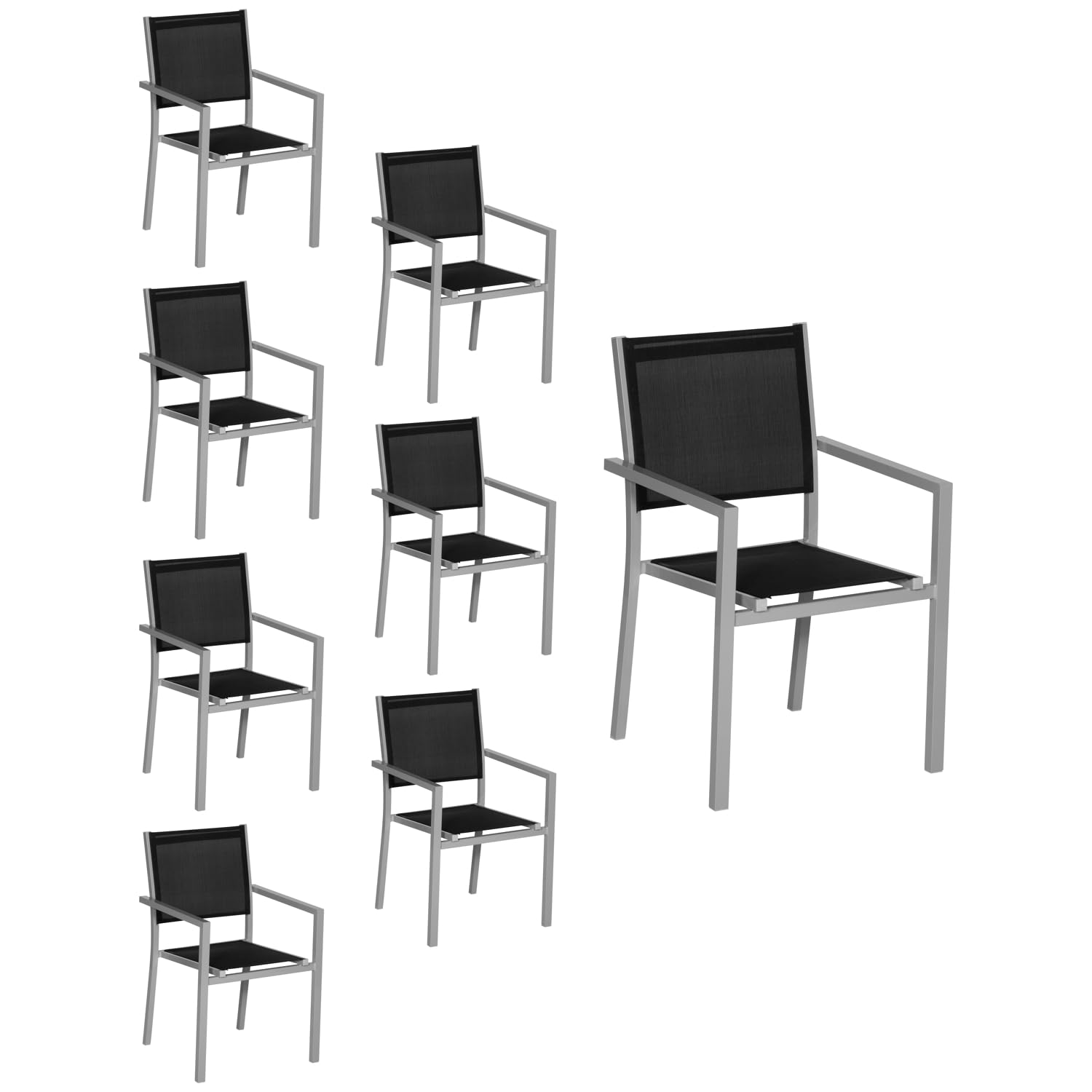 Chaises de jardin empilables lot de 6 fauteuils alu gris et textilène