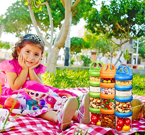 Seleware Portable Stackable Food Storage Containers For Snacks Formula Powder And Drinks Twist Lock System Airtight Leak-Proof Bpa And Phthalate Free Blue Green And Orange #TOP1