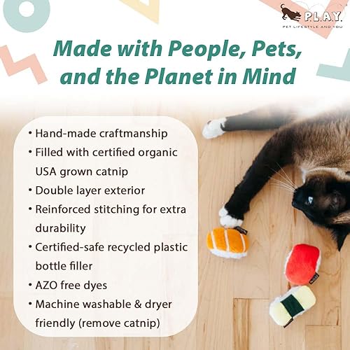 Miniatura 4 de P.L.A.Y. - Juguetes lindos para gatos, juguete relleno de hierba gatera con temática de sushi felino, ideal para gatos adultos y gatitos, lavable a