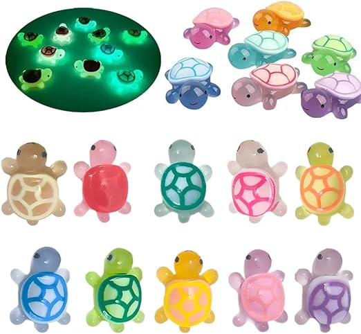 50 PCS Mini Luminous Resin Sea Turtles - Glow In Dark Miniature Figures For Crafts & Decor