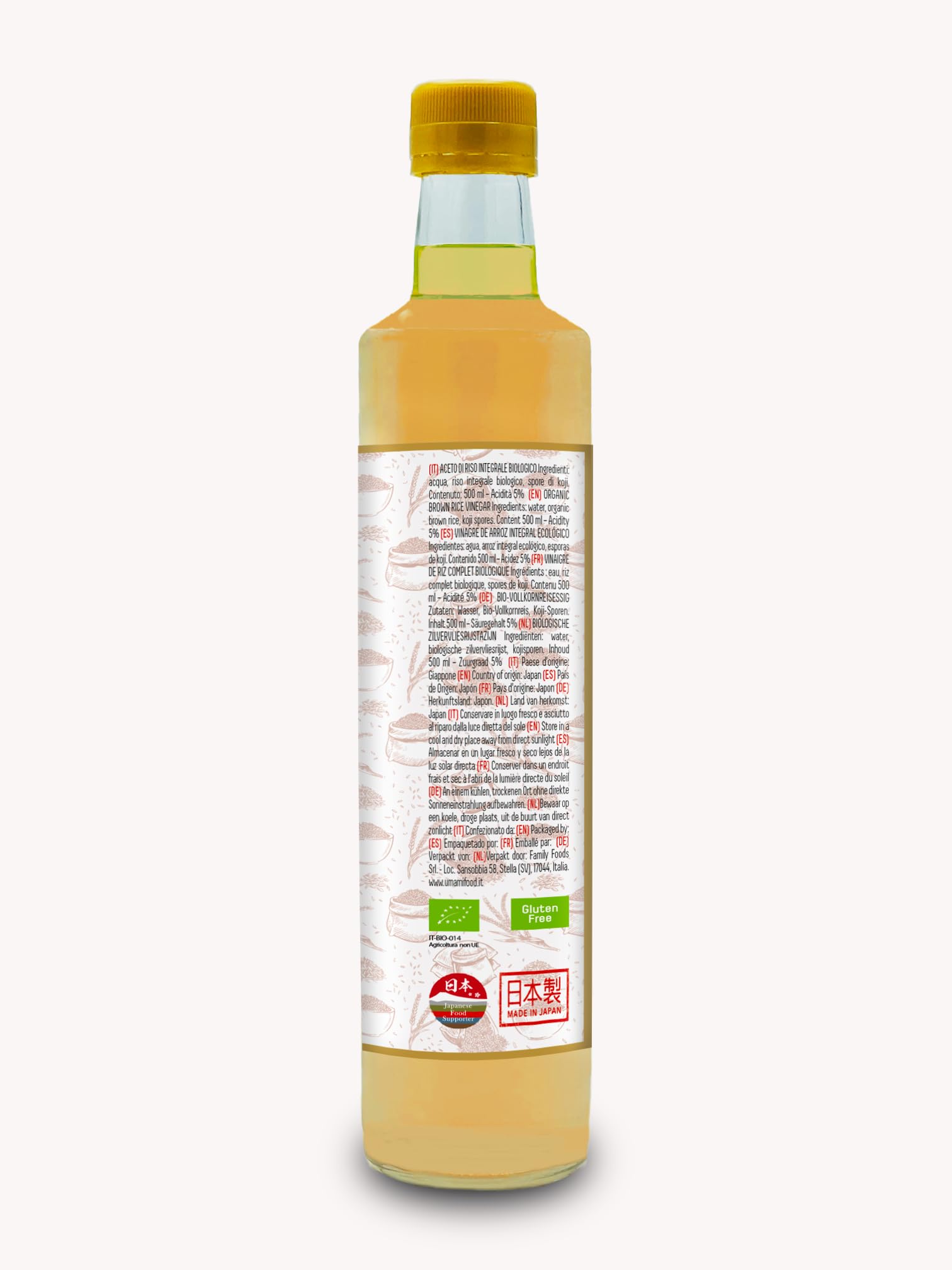 Umami Vinagre de Arroz Integral BIO 500ml - Fabricado en Japón - Fermentación Natural - Ideal para Sushi, Macrobiótica y Aliños - Metodo Premium