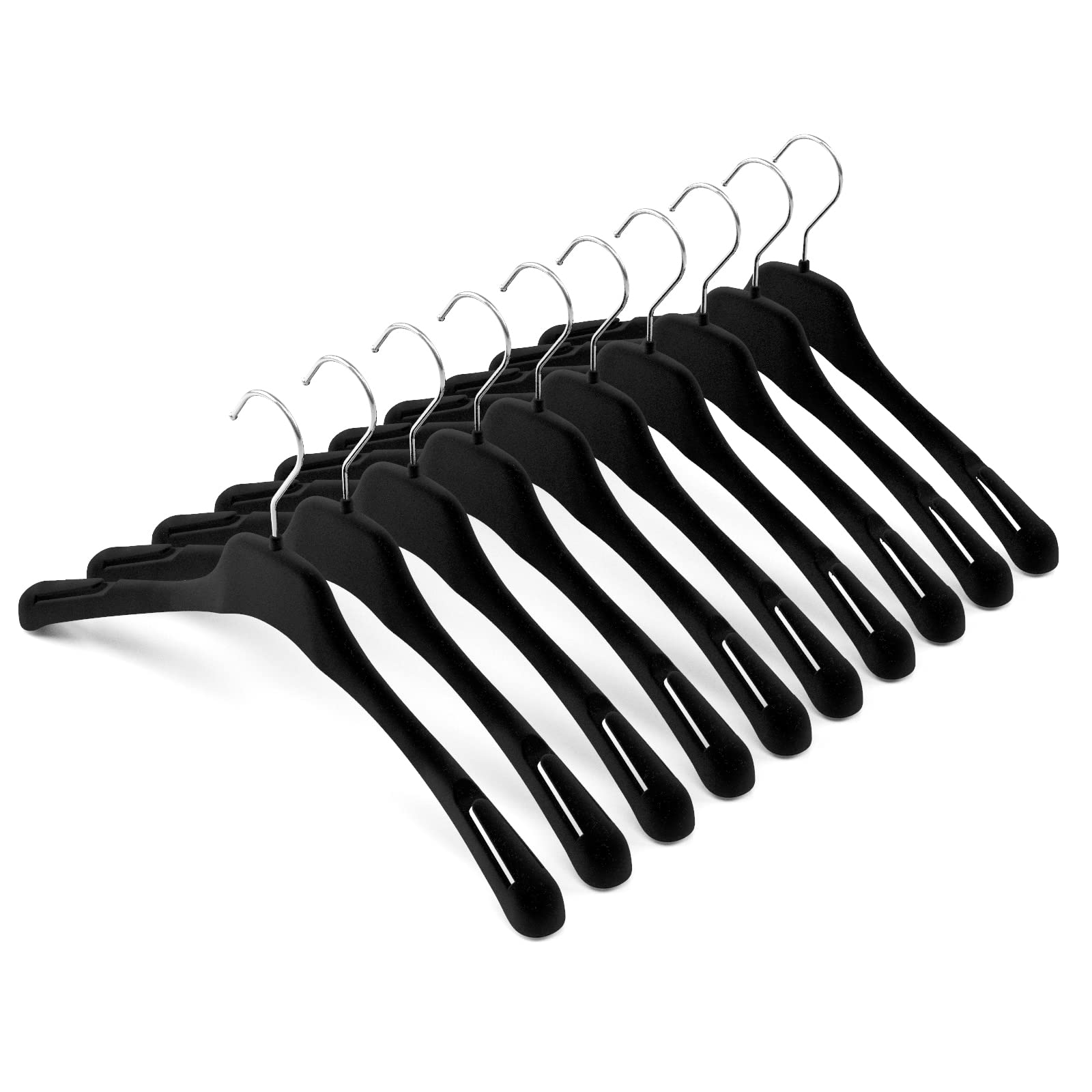 Mainetti Grucce in Velluto Antiscivolo, per Camicie, Giacche, Maglieria, Abiti Bretellati, Appendini Salvaspazio, Leggeri, Made in Italy, Set 10 Pezzi (Nero, 38 cm)