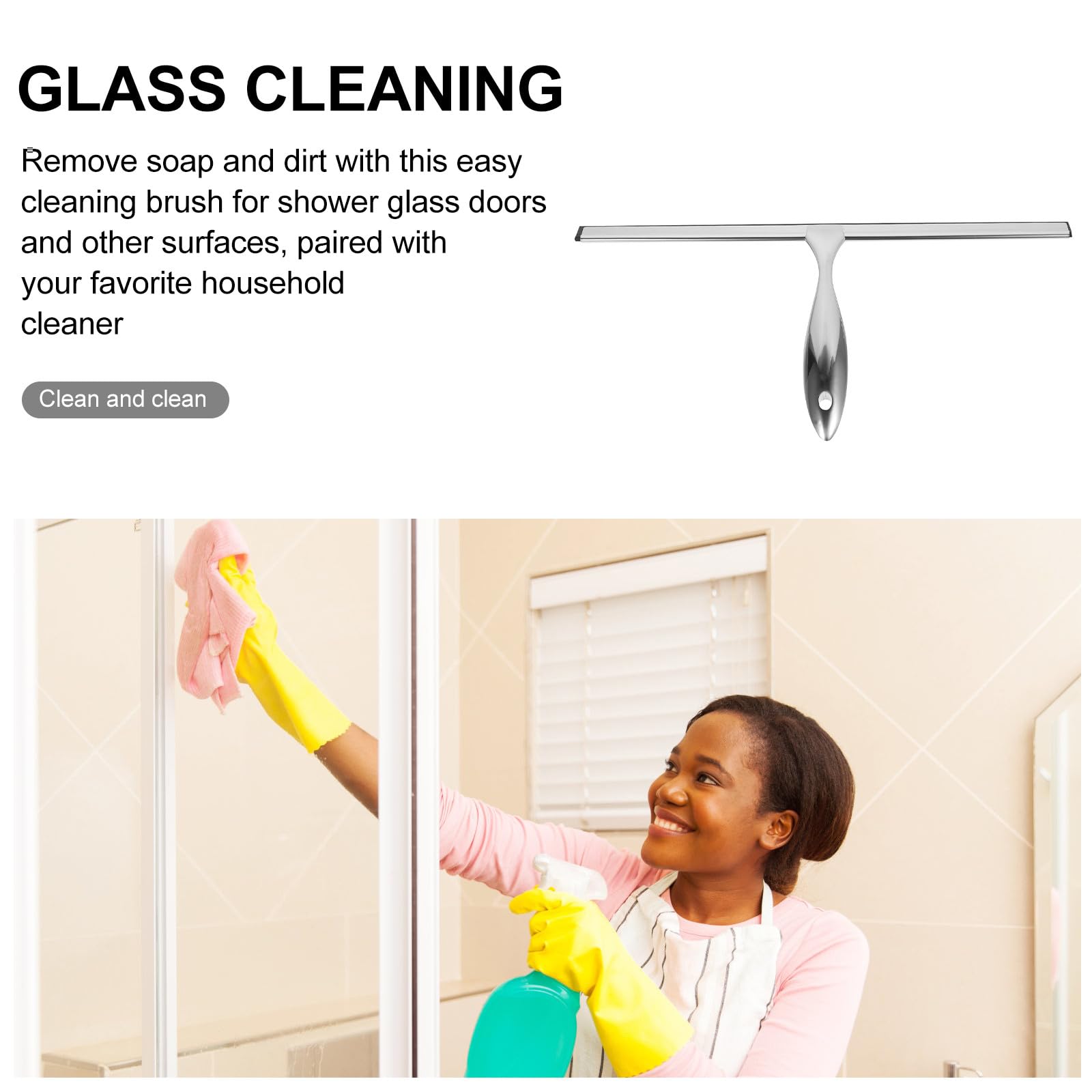 LALAFINA Limpiador de Ventanas y Espejos Mango Cómodo y Hoja de Silicona de 14 Pulgadas, Acero Inoxidable Resistente para Baño y Lavandería