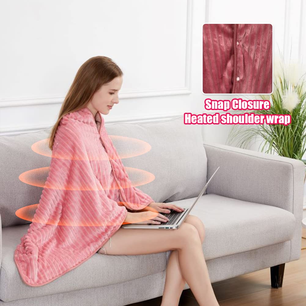 WOOLALA Couverture châle chauffante USB en polaire avec fermeture à pression, 3 réglages de température pour la maison, le bureau, l'extérieur, lavable en machine (140 x 80 cm)