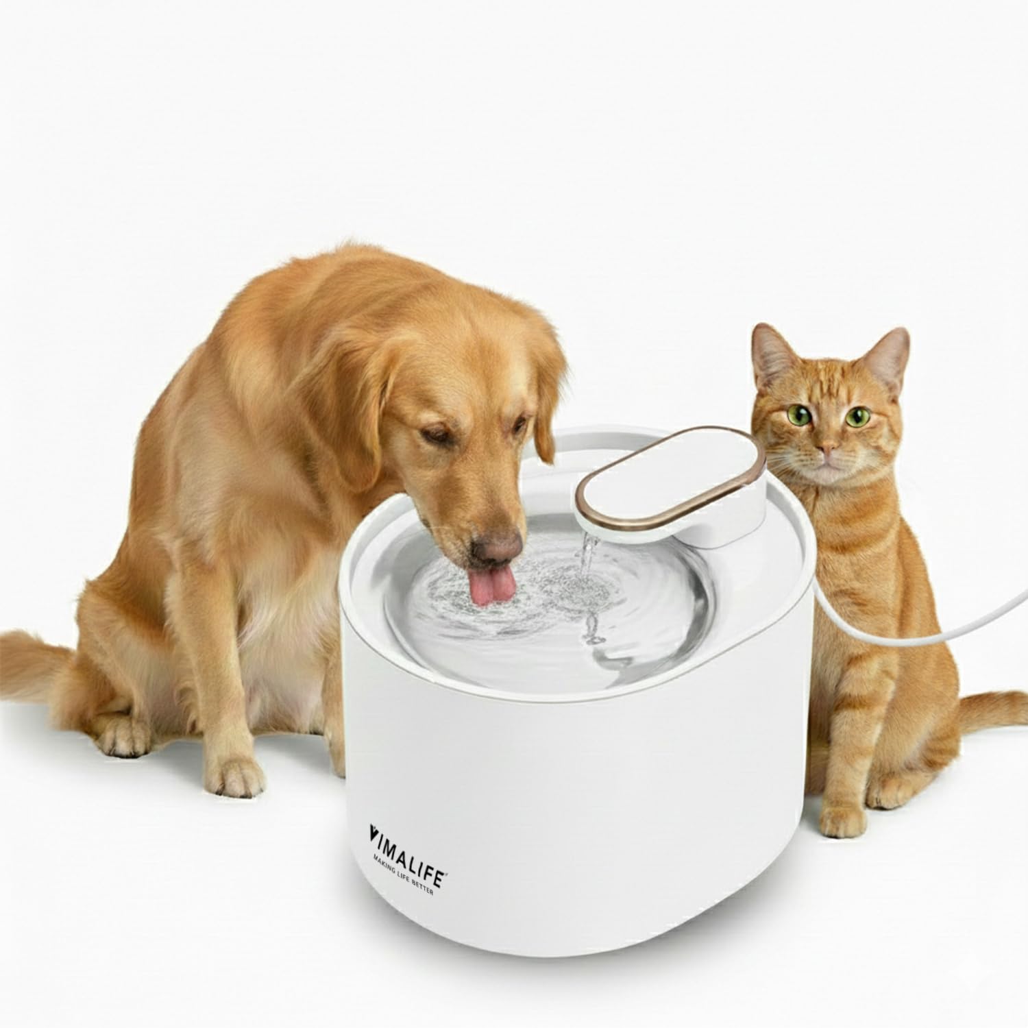 VIMALIFE Cat Dog Water Fountain, 3L/101oz for Dogs & Cats Automatic Water Dispenser, Food Grade Pet Drinking Fountain with Filter System, Quiet & Easy Clean, White