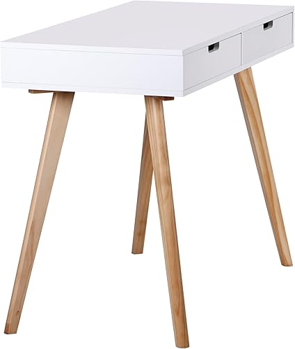 Miniatura 6 de SUPER DEAL Escritorio moderno para computadora de mediados de siglo, escritorio moderno para computadora portátil con dos cajones de almacenamiento
