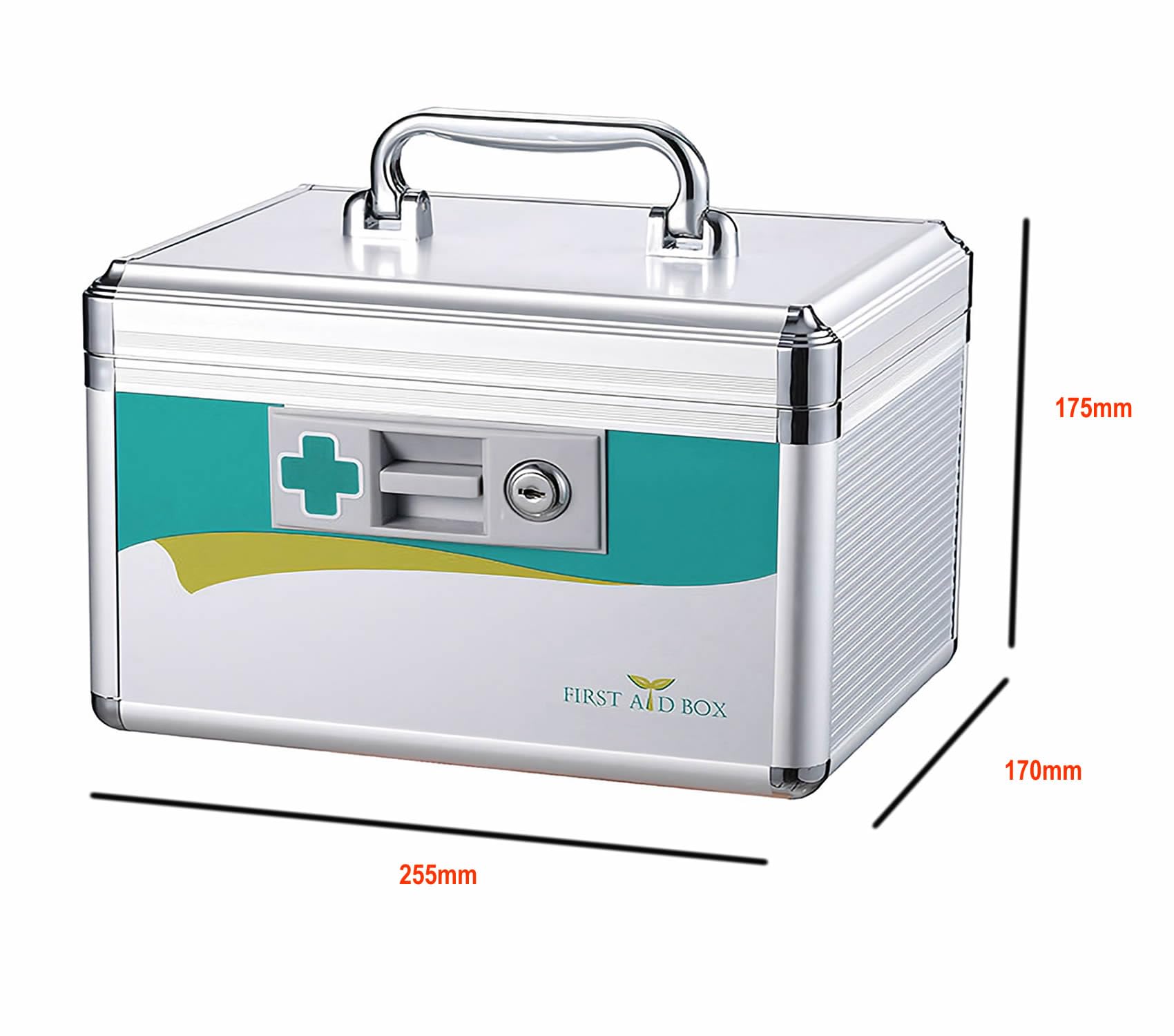 TUKA-i-AKUT 7,6L Alu Medizinkoffer Abschließbar, Portable Erste Hilfe Koffer, Aluminiumlegierung Arzneimittel Aufbewahrungsbox mit Tragegriff, Kindersicher Medikamentenkoffer 26x18x17cm, TKD6400-S
