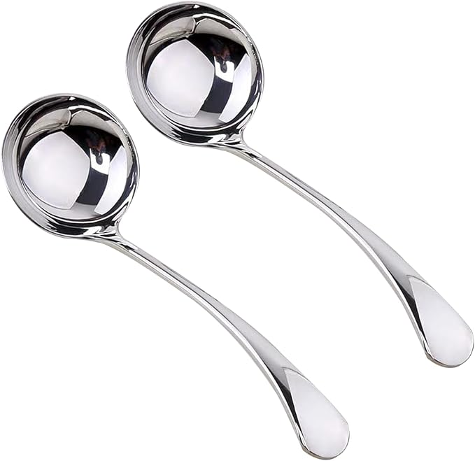 Small Ladle, Gravy Ladle, 7.9 Inch Sauce Ladle, 18/10 Stainless Steel Small Gravy Soup Spoon for Spooning Gravies or Sauces, Set of 2(Silver）