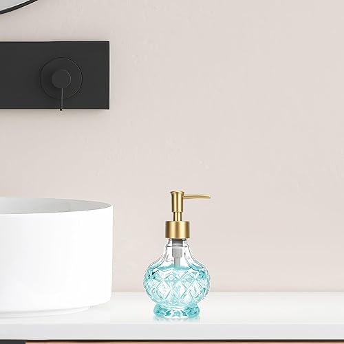 Miniatura 2 de Dispensador de jabón líquido de vidrio, dispensador de jabón reutilizable vintage de cocina de 8.5 oz con diseño de cristal transparente
