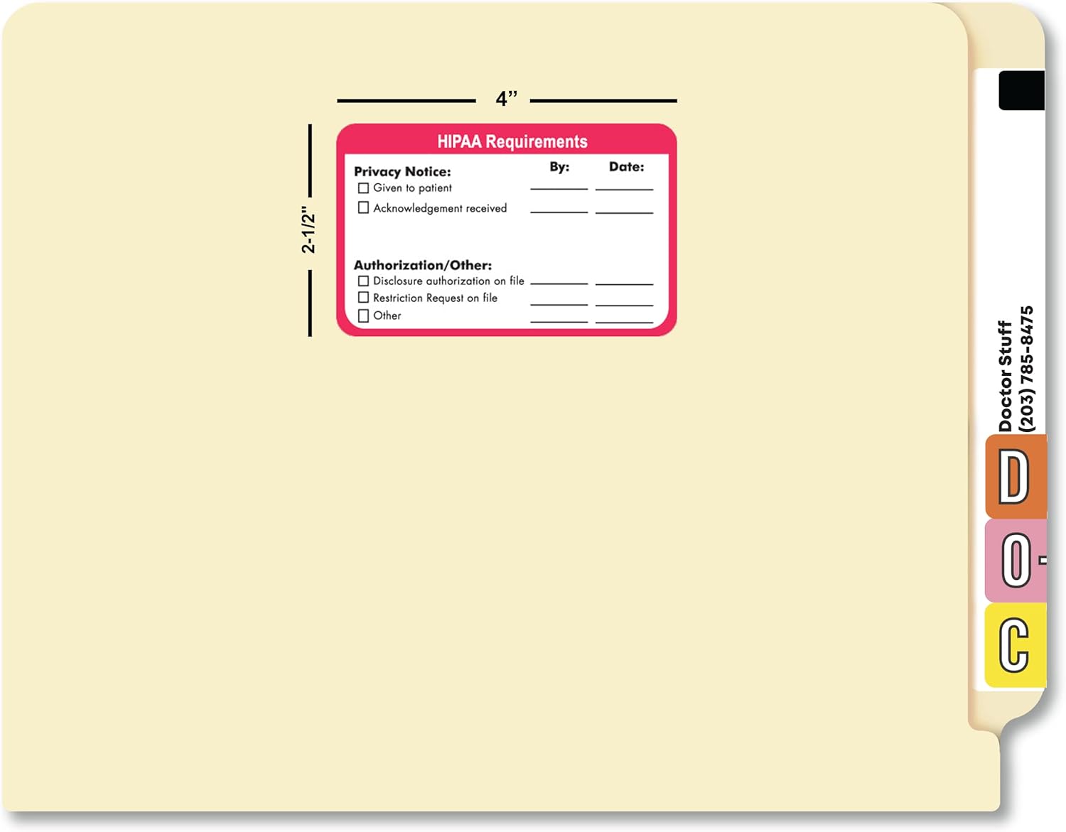 HIPAA Requirements Labels for Patient Privacy Compliance, 4" x 2-1/2", Red Border, Permanent Adhesive, 250 Stickers/Box, Doctor Stuff