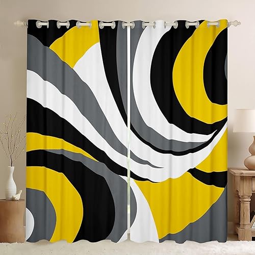 Feelyou Cortinas geométricas amarillas, grises y blancas para dormitorio, sala de estar, cortinas opacas geométricas (2 paneles, 52 x 84 pulgadas) a