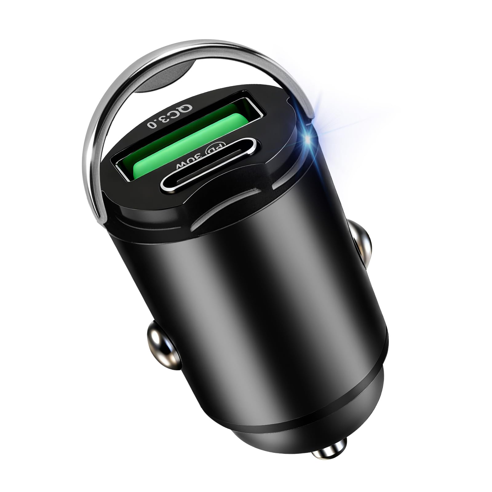 elzle Mini Dual Port Car Charger 48W, Cigarette Lighter USB Charger with 30W PD and 18W QC 3.0 USB-A, Fast Charger with Overcharge Protection for iPhone, Samsung Galaxy, Android, Tablets